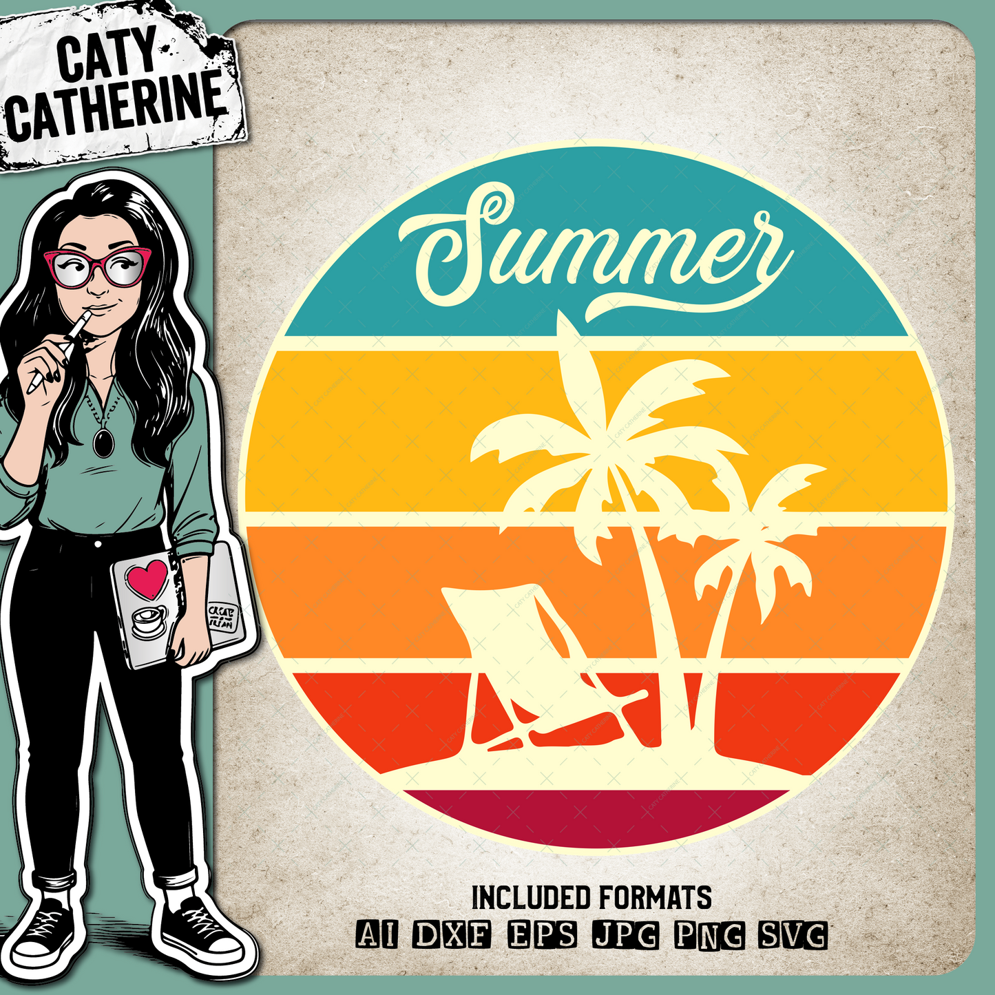 Summer Retro Graphic with Palm Trees – Seasonal SVG Design by Caty Catherine