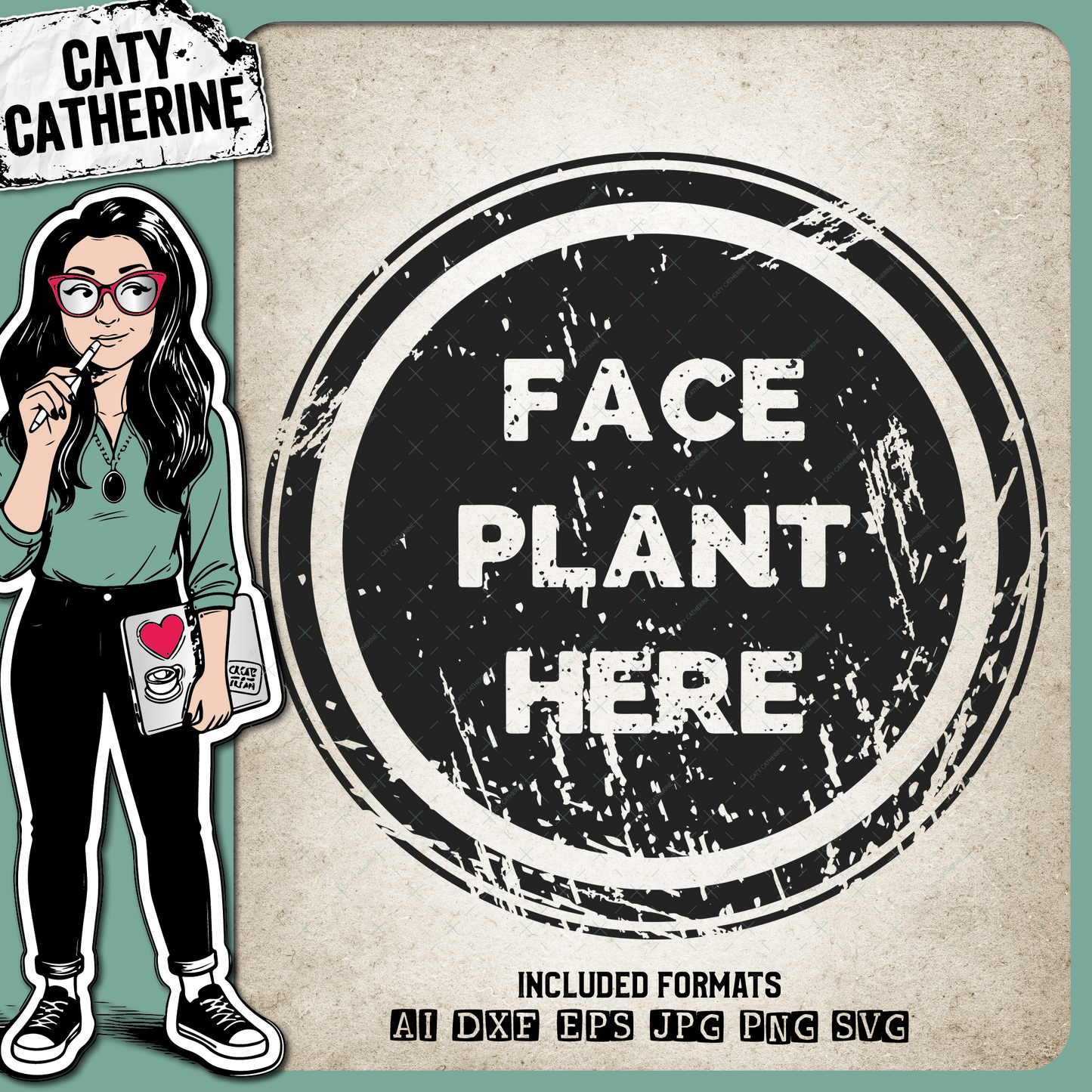 Stress Reduction Kit Face Plant Here Distressed Grunge Funny Graphic – Home Decor SVG Design by Caty Catherine