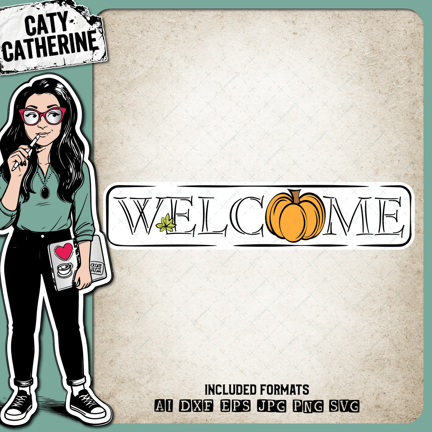 Fall Autumn Welcome Graphic With Pumpkin – Seasonal SVG Design by Caty Catherine