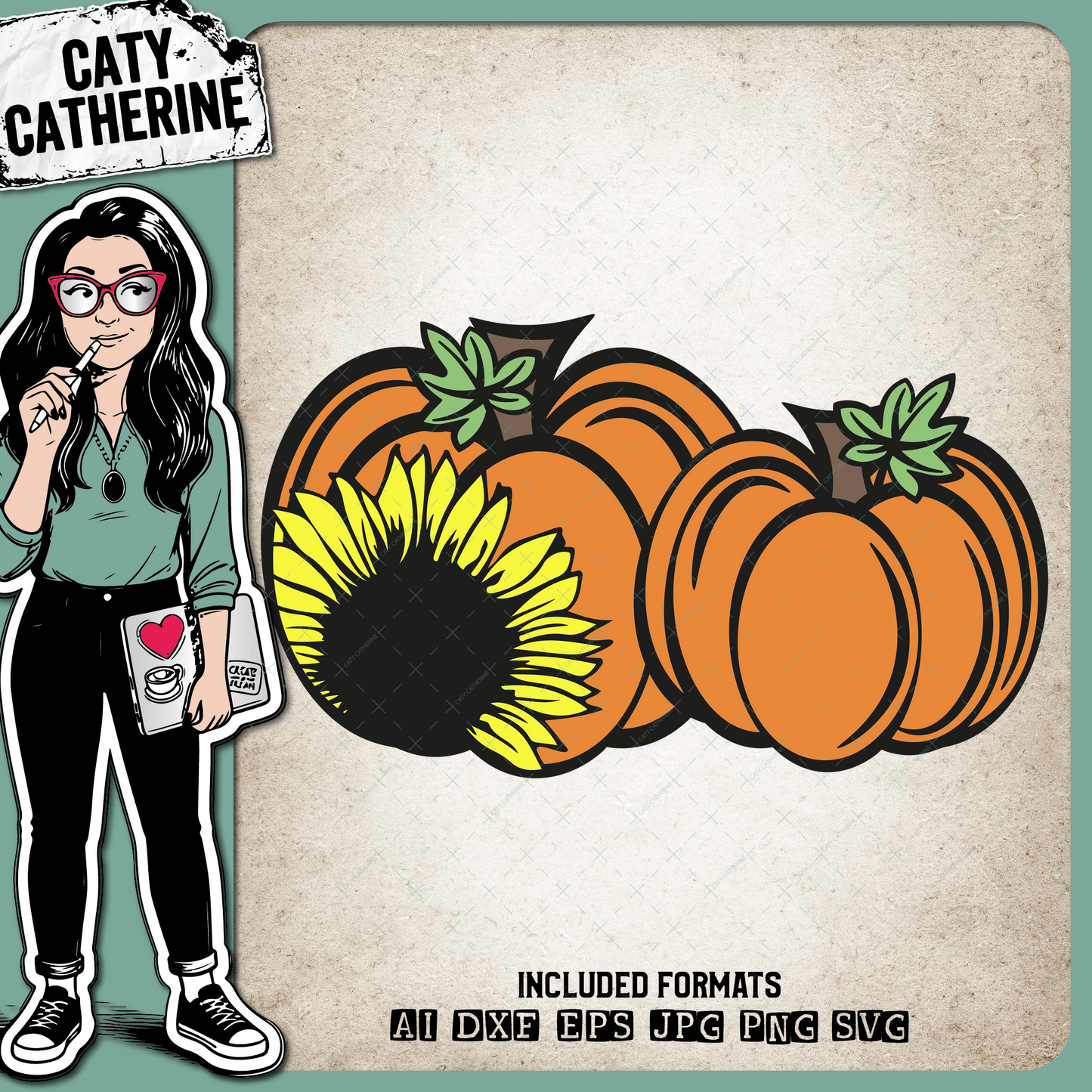 Pumpkin With Sunflower Fall Autumn – Seasonal SVG Design by Caty Catherine