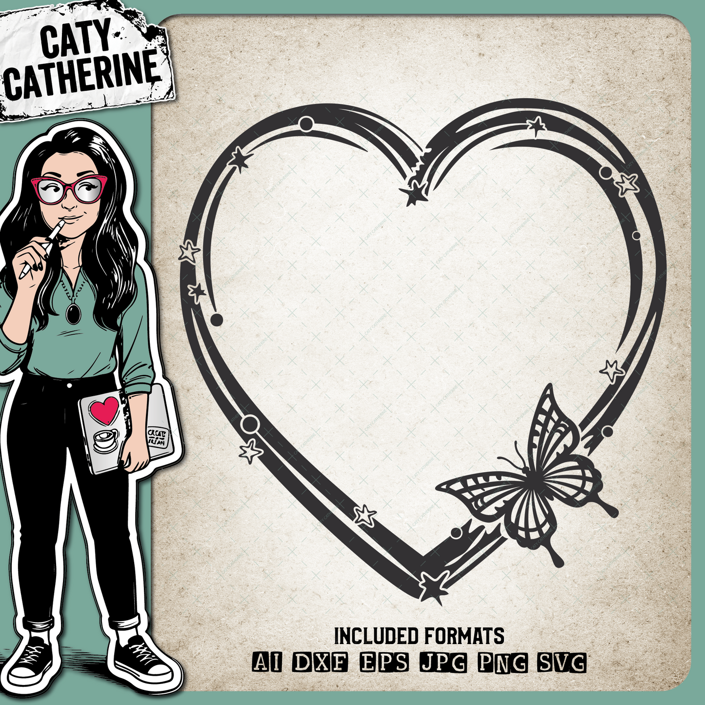 Love Heart With Butterfly – SVG Design by Caty Catherine