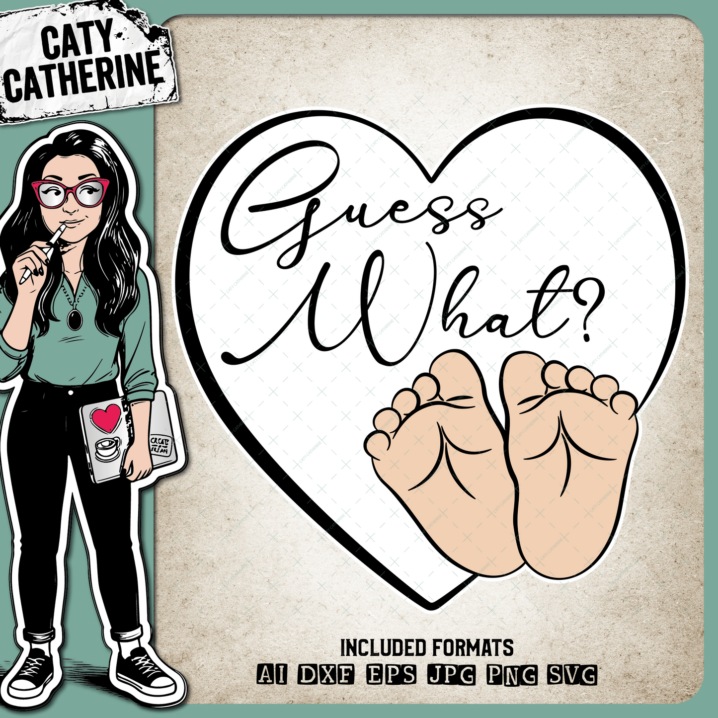 Guess What Love Heart with Baby Feet Pregnancy Announcement – Babies & Kids SVG Design by Caty Catherine