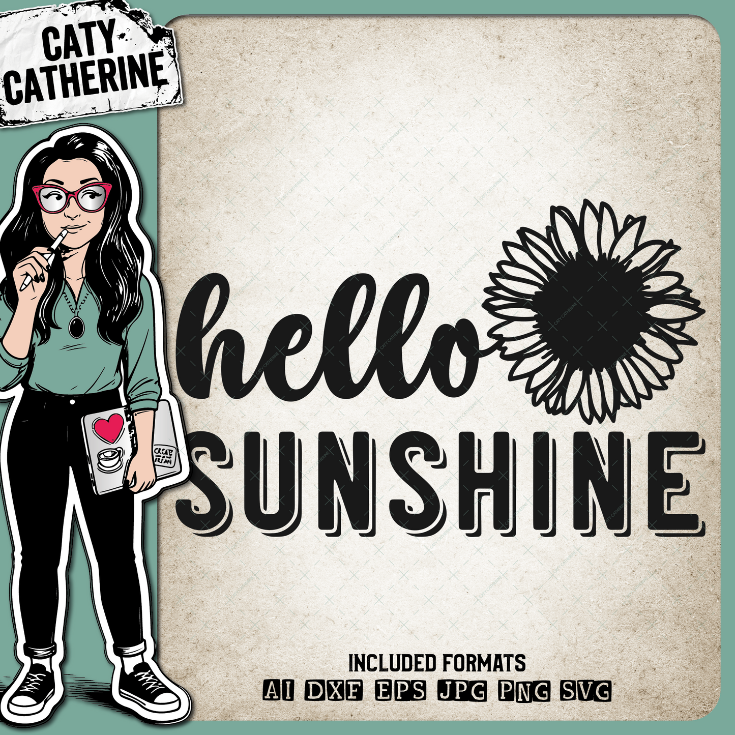 Hello Sunshine Quote with Sunflower – Quotes & Sayings SVG Design by Caty Catherine
