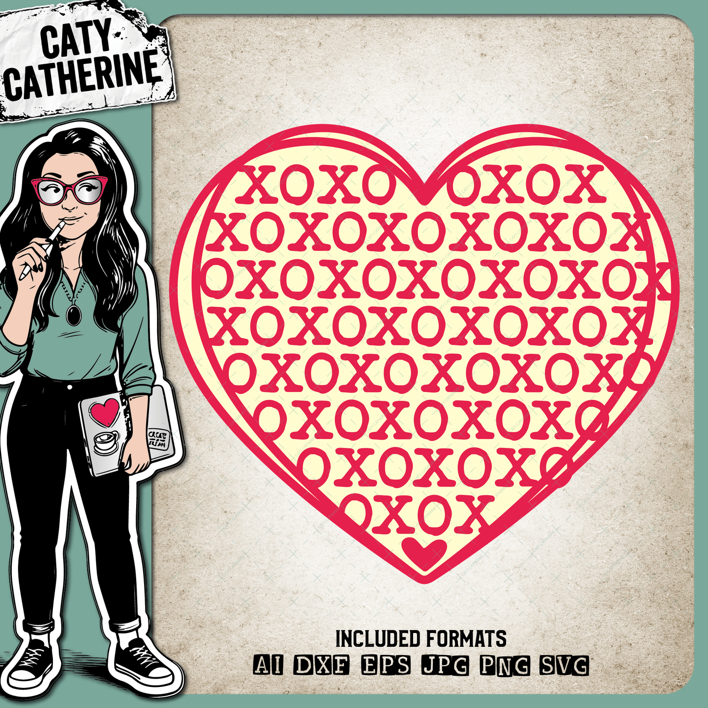 XOXO Valentine's Day Love Heart – Valentine’s Day SVG Design by Caty Catherine