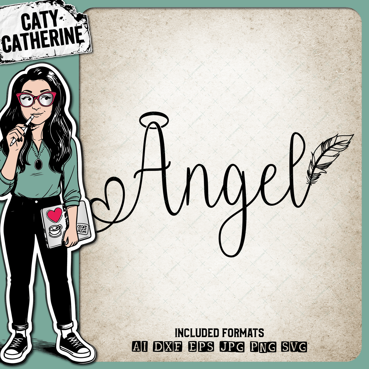 Angel Graphic Halo Heart Feather Remembrance In Memory – SVG Design by Caty Catherine