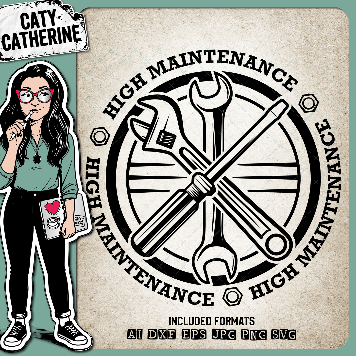 High Maintenance Badge with Tools & Nuts Father's Day – Father’s Day SVG Design by Caty Catherine