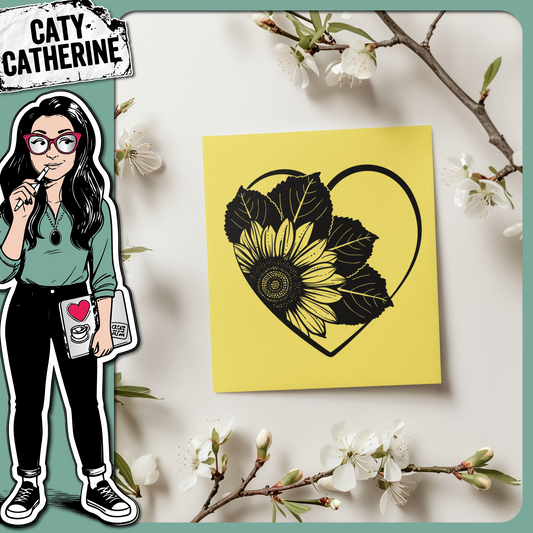Sunflower with Leaves Love Heart – SVG Design by Caty Catherine