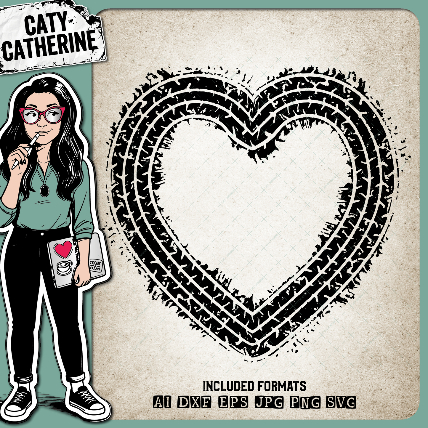 Mud Jeep Tyre Tracks Love Heart – SVG Design by Caty Catherine