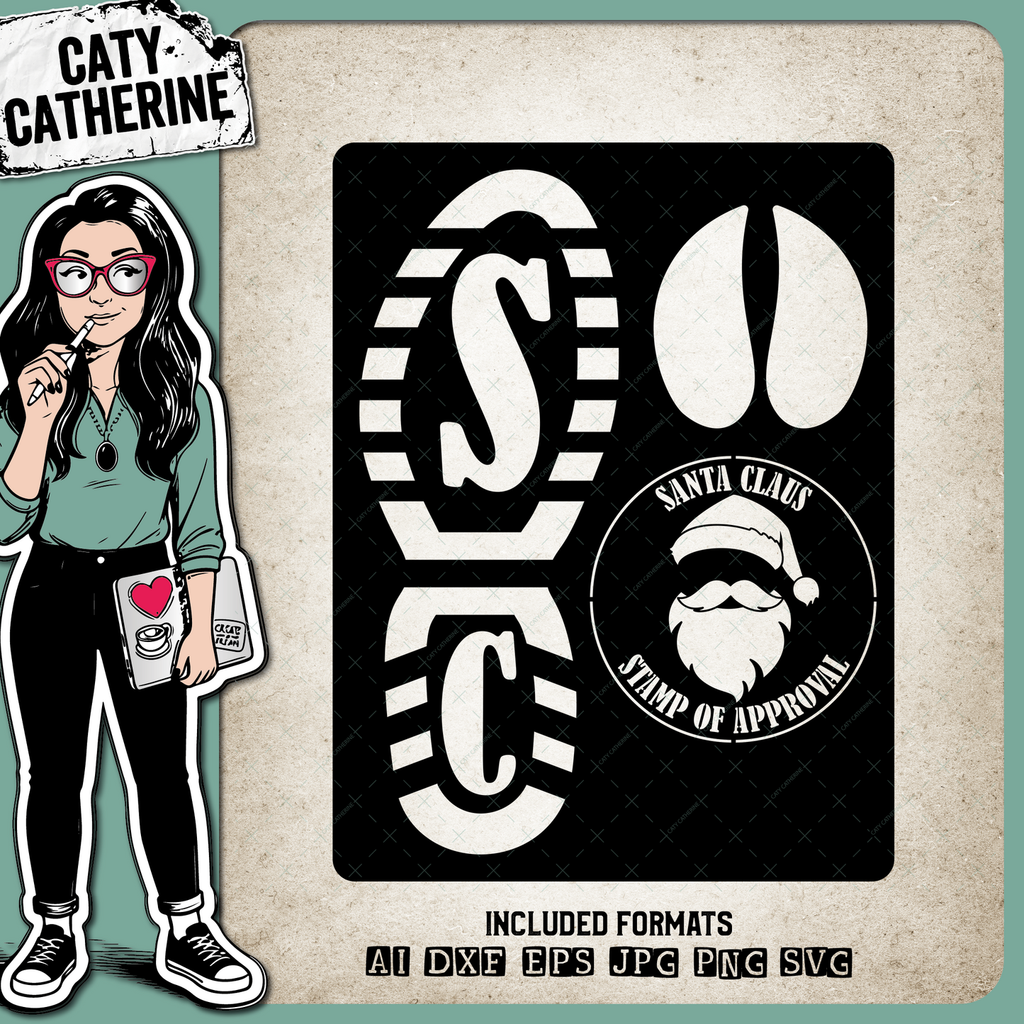 Christmas Eve Flour Stencil Template Santa Boot Reindeer Hoof Santa Stamp Of Approval – SVG Design by Caty Catherine