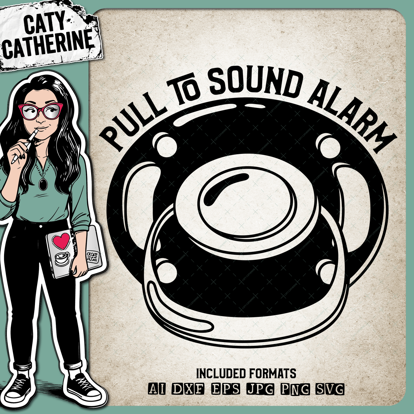 Pull To Sound Alarm Funny Dummy Pacifier Quote – Babies & Kids SVG Design by Caty Catherine