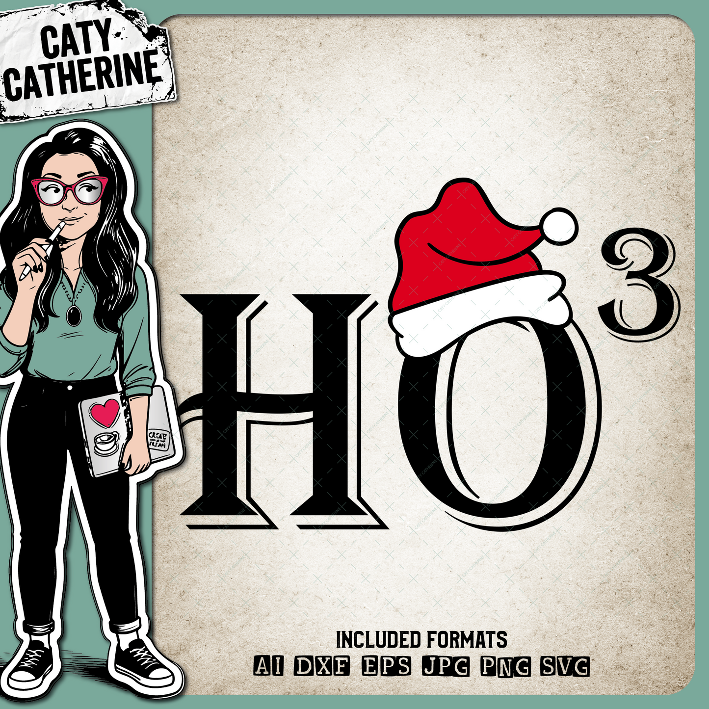 Ho To The Power Of Three Funny Santa Hat Christmas – SVG Design by Caty Catherine
