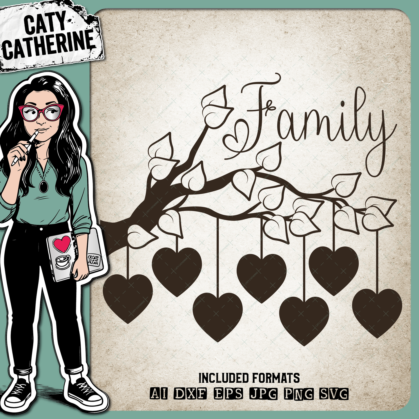 Family Tree Branch with Love Hearts – SVG Design by Caty Catherine
