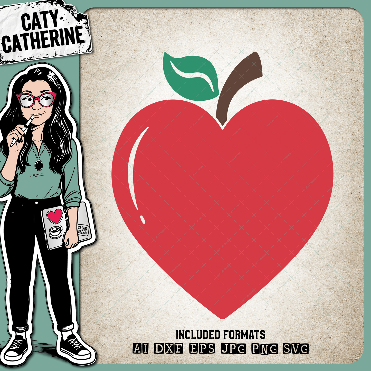 Red Apple Love Heart Teacher Appreciation – Occupations SVG Design by Caty Catherine