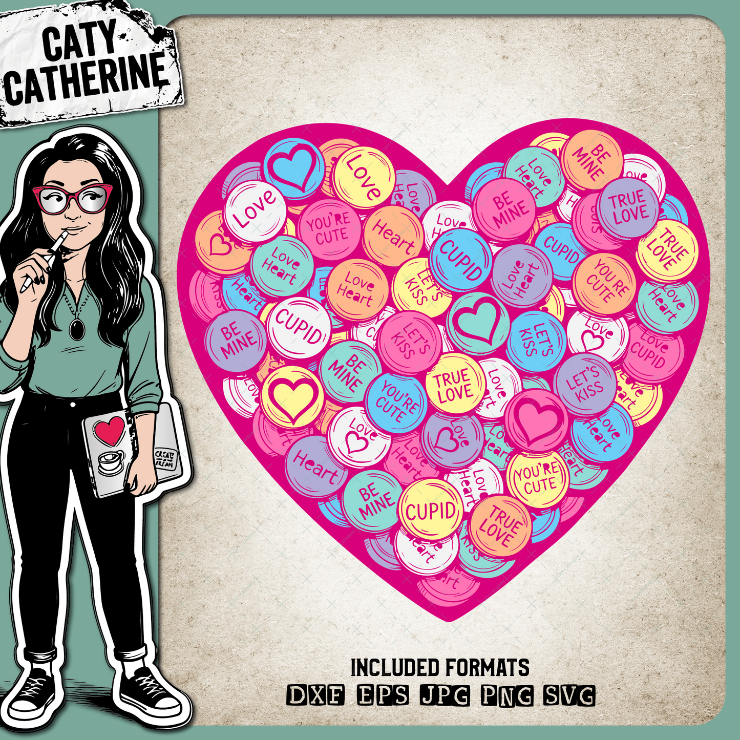 Valentine's Day Love Heart Sweets Cupid Be Mine You're Cute Let's Kiss – Valentine’s Day SVG Design by Caty Catherine