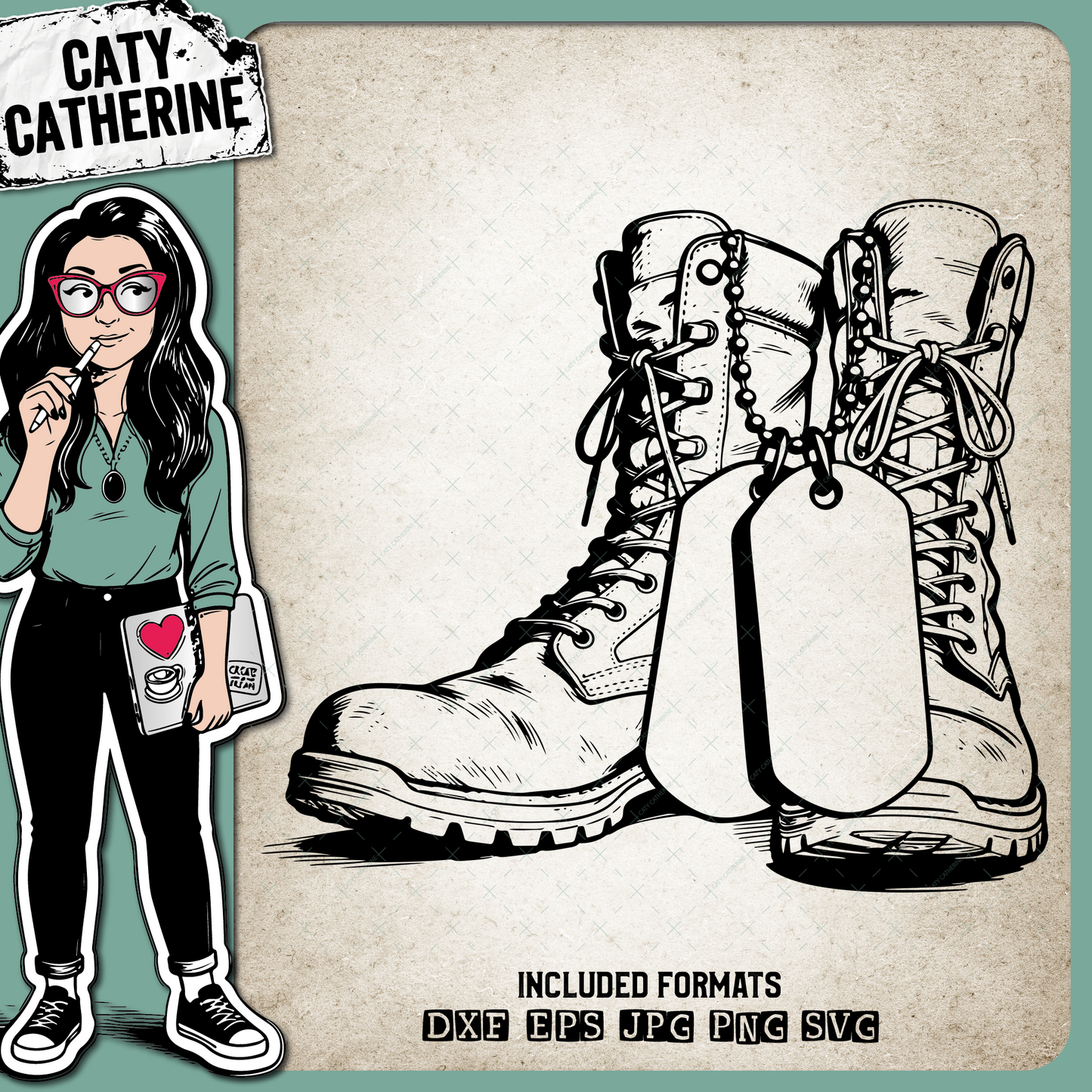 Military Boots with Dog Tags – Remembrance SVG Design by Caty Catherine