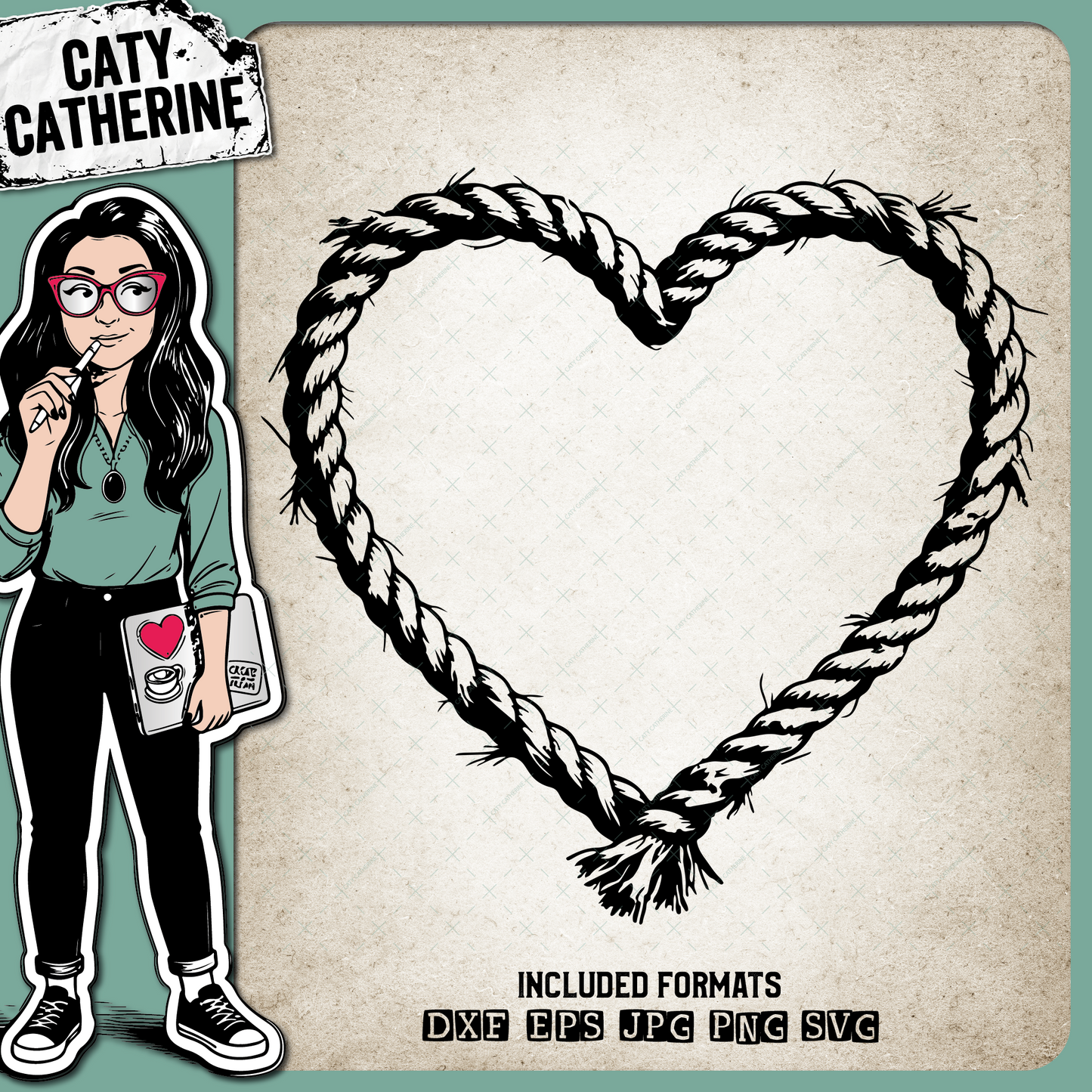 Old Rope Love Heart – Western SVG Design by Caty Catherine