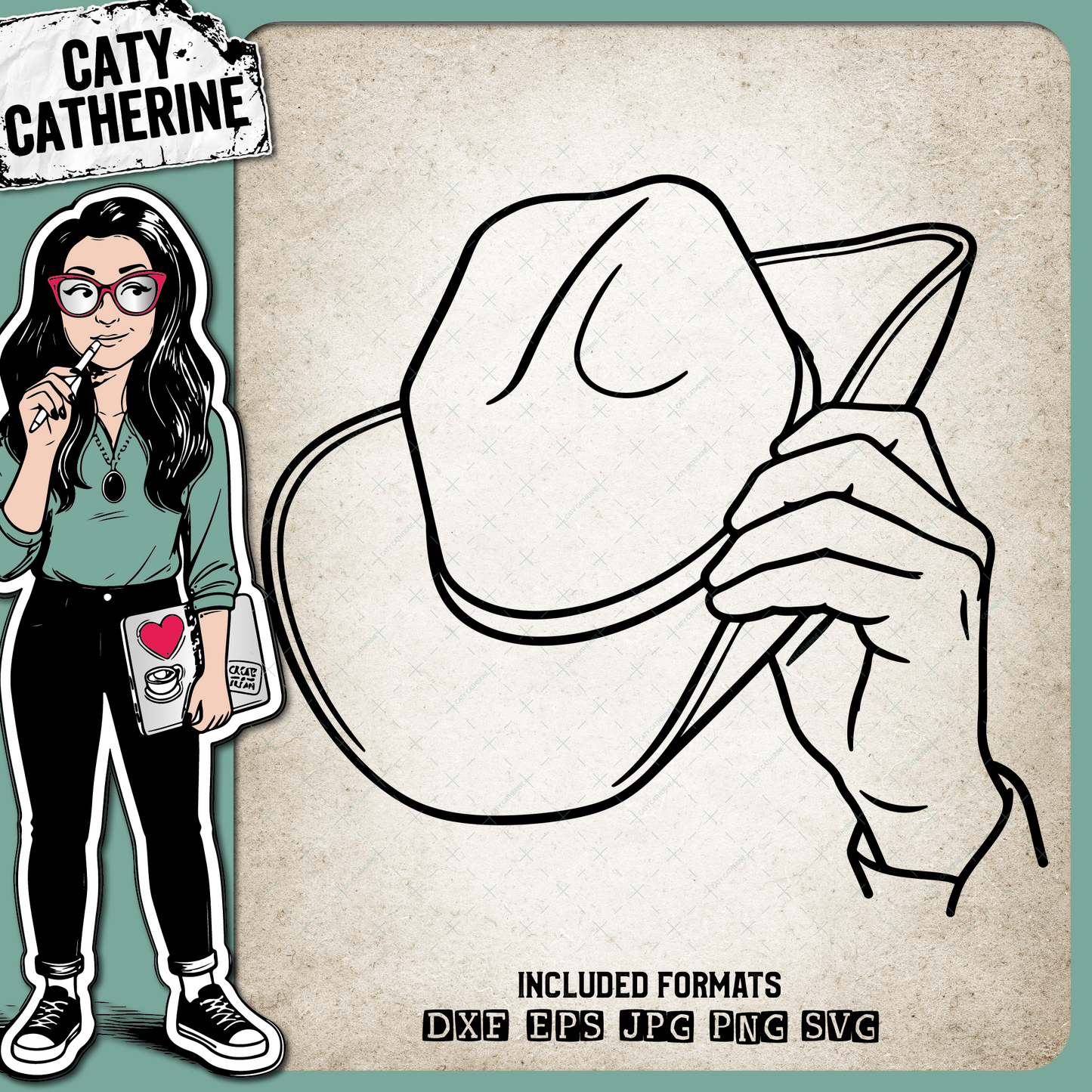 Hand Holding Cowboy Hat – Western SVG Design by Caty Catherine