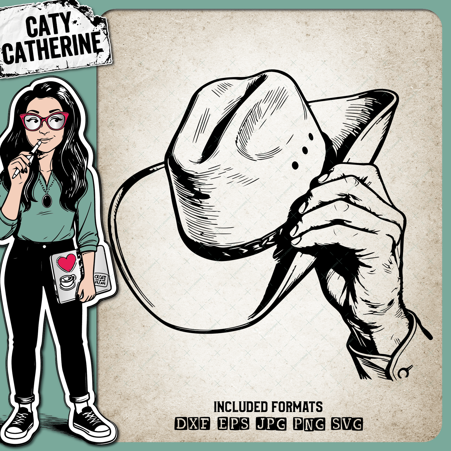 Hand Holding Cowboy Hat – Western SVG Design by Caty Catherine