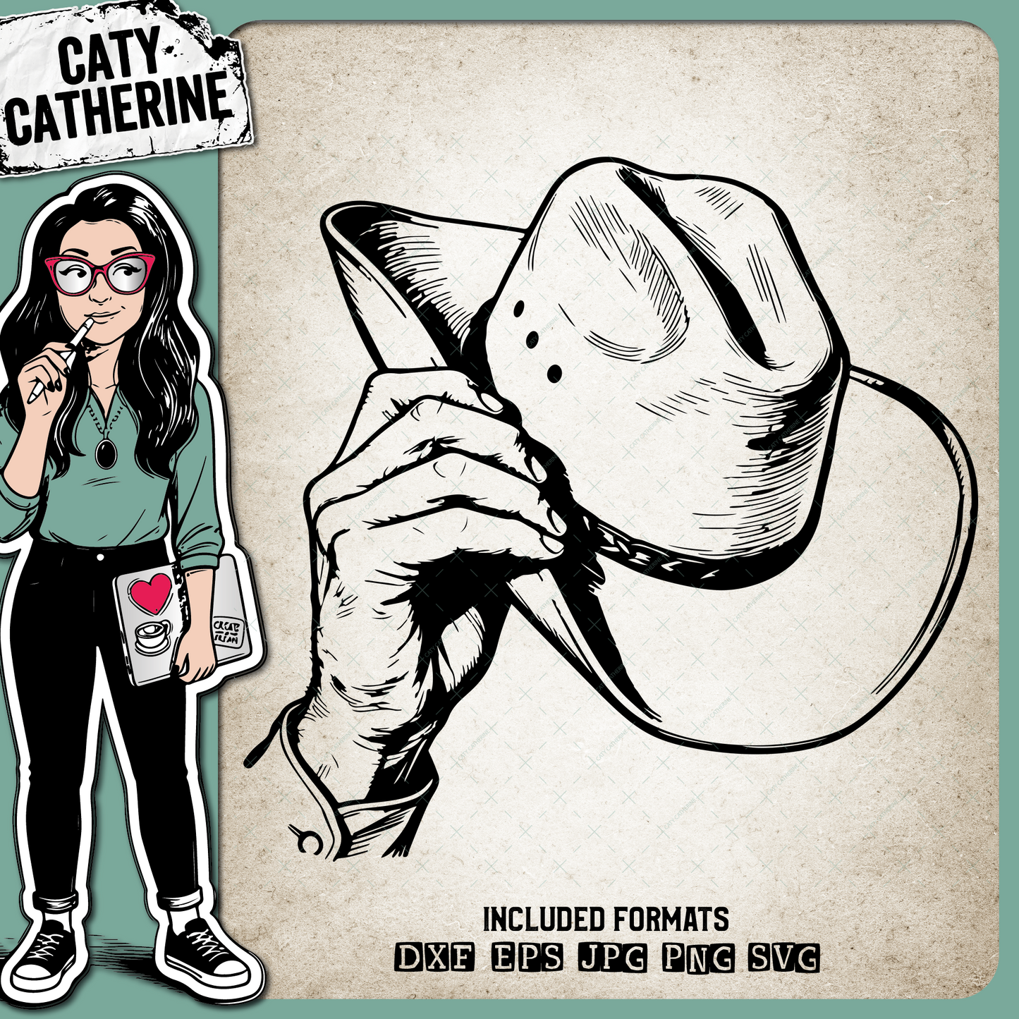 Hand Holding Cowboy Hat – Western SVG Design by Caty Catherine