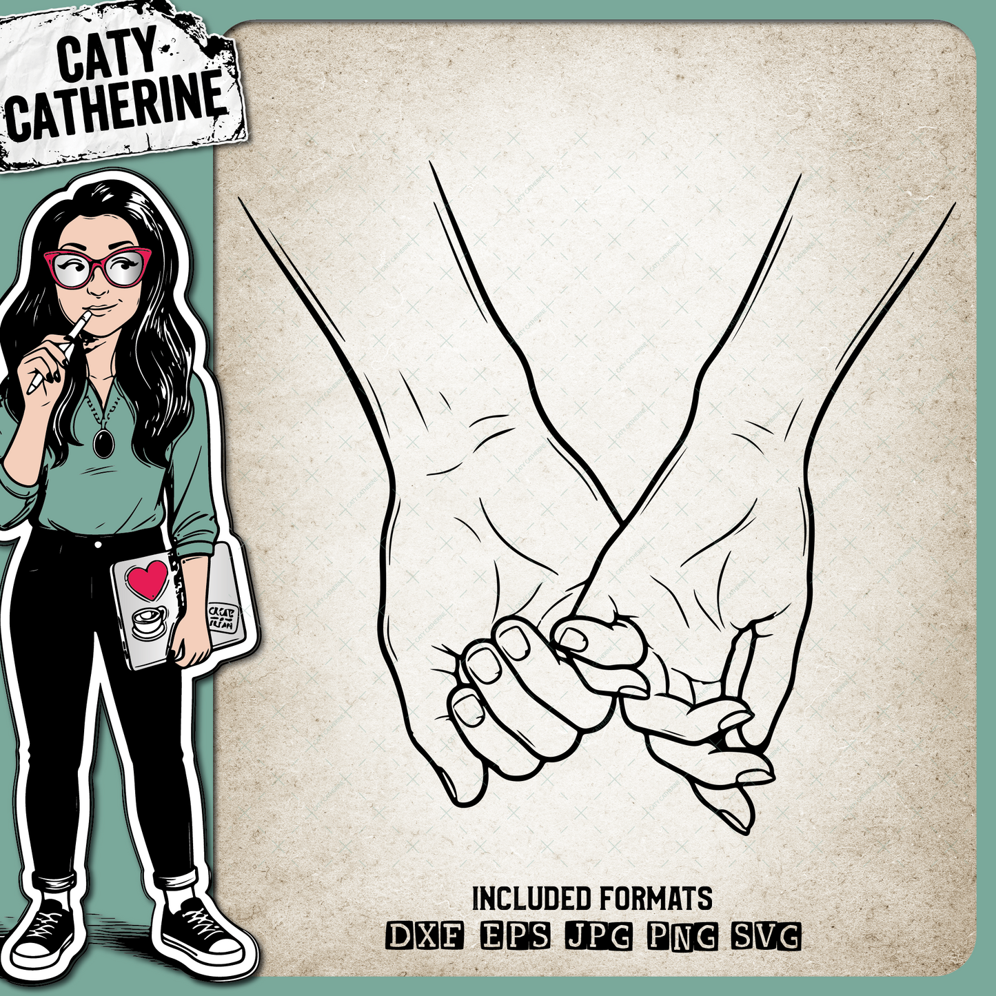 Couple Holding Hands Intertwined Fingers – Anniversary SVG Design by Caty Catherine