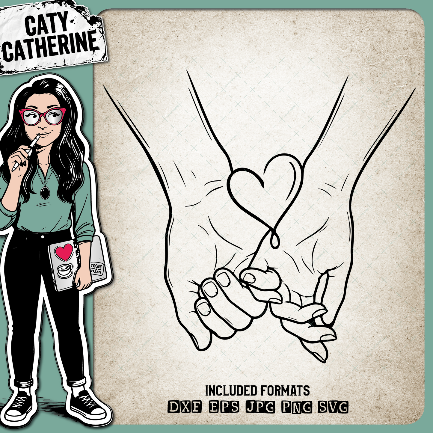 Couple Holding Hands Intertwined Fingers Love Heart – Anniversary SVG Design by Caty Catherine