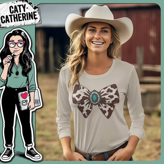 Cow Print Bow with Western Turquoise Jewellery – Western SVG Design by Caty Catherine