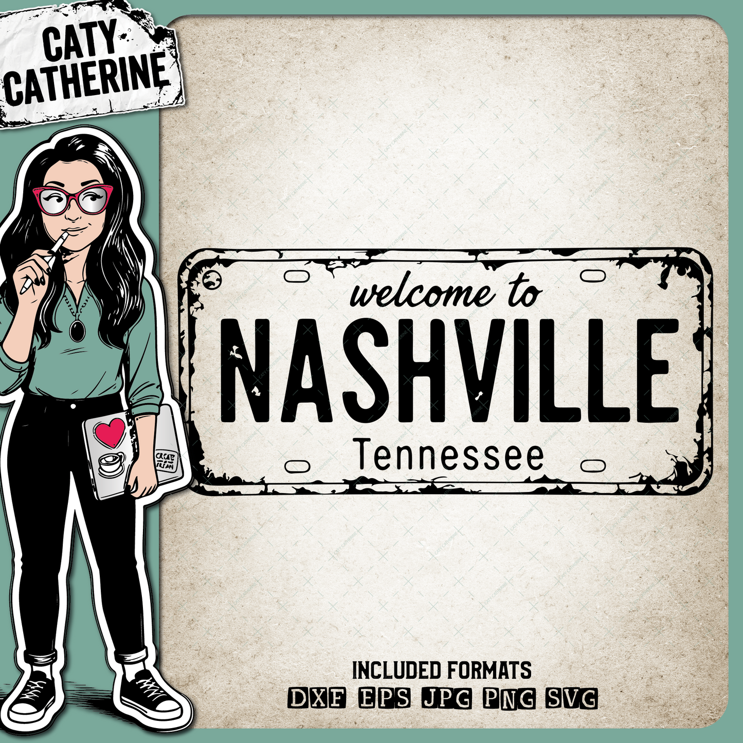 Vintage License Plate Welcome to Nashville Tennessee – Western SVG Design by Caty Catherine