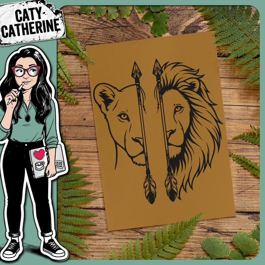 Lion and Lioness Arrow Split Face Outline Design – Pets & Animals SVG Design by Caty Catherine