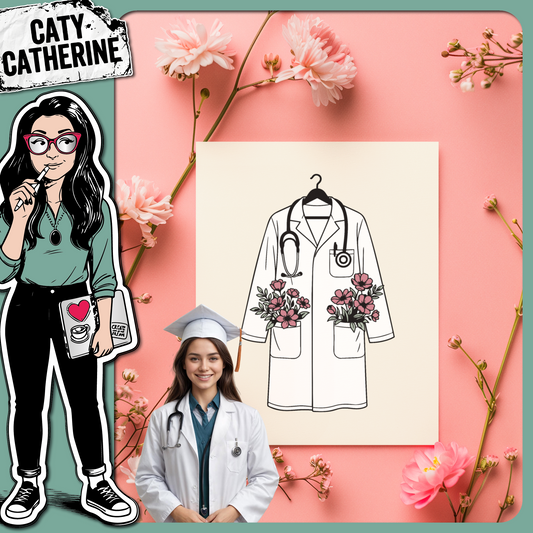 Medical Graduation Stethoscope Doctor Coat with Flowers – Occupations SVG Design by Caty Catherine