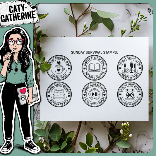 SUNDAY SURVIVAL STAMPS – Quotes & Sayings SVG Design by Caty Catherine