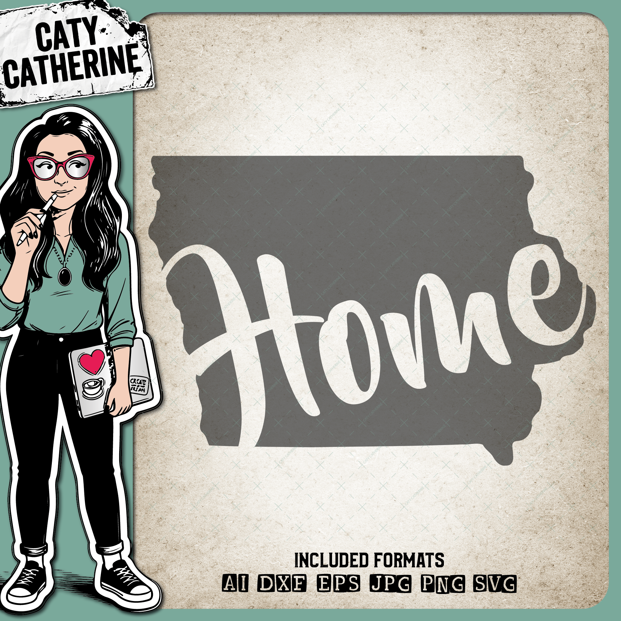 Iowa US State HOME – Travel SVG Design by Caty Catherine