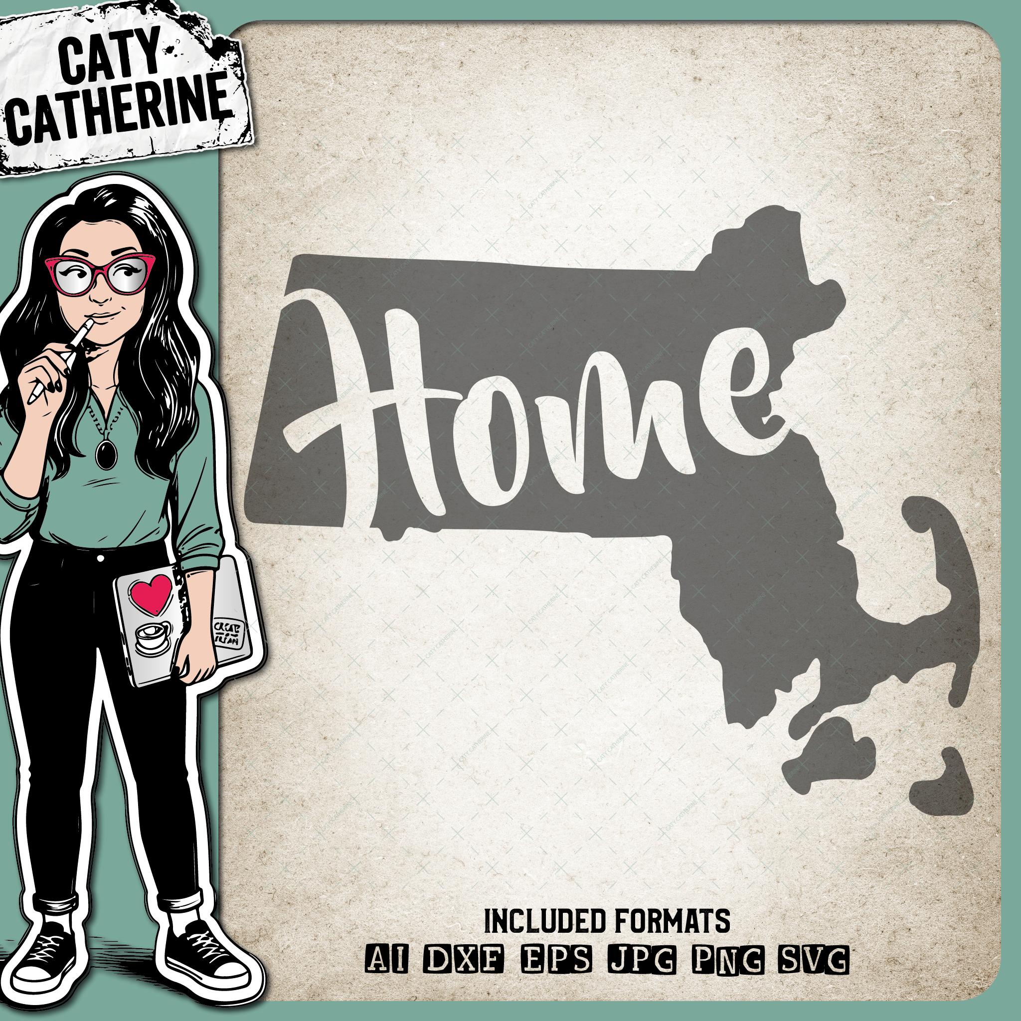 Massachusetts US State HOME – Travel SVG Design by Caty Catherine