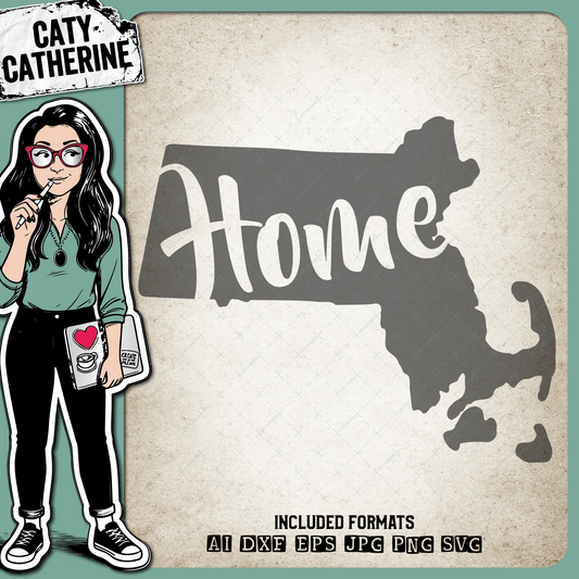 Massachusetts US State HOME – Travel SVG Design by Caty Catherine