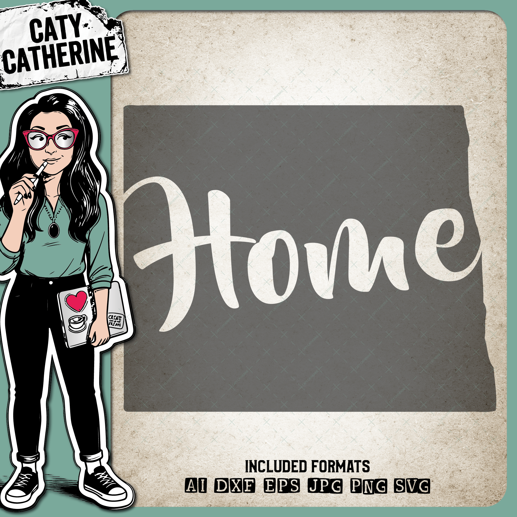 North Dakota US State HOME – Travel SVG Design by Caty Catherine