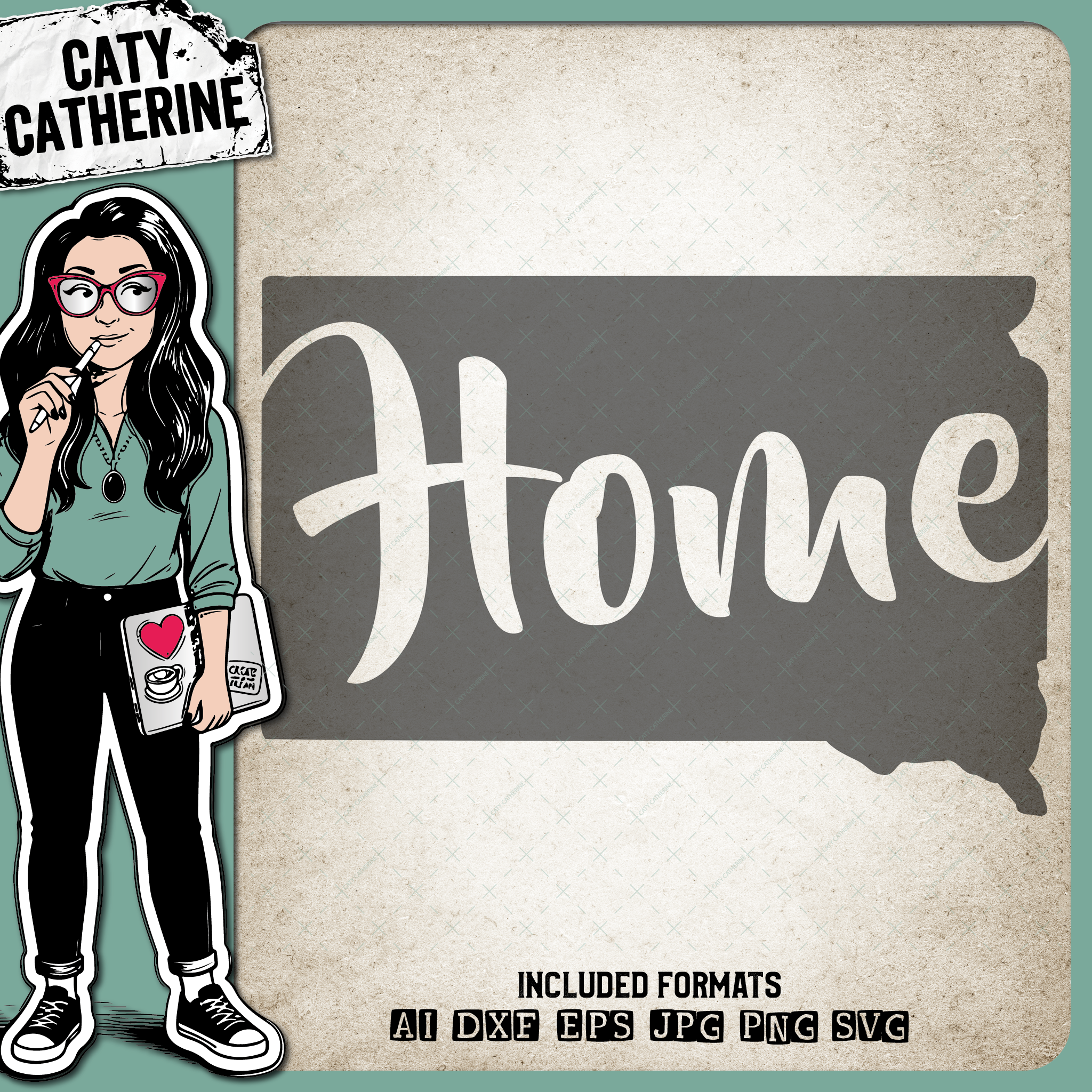 South Dakota US State HOME – Travel SVG Design by Caty Catherine