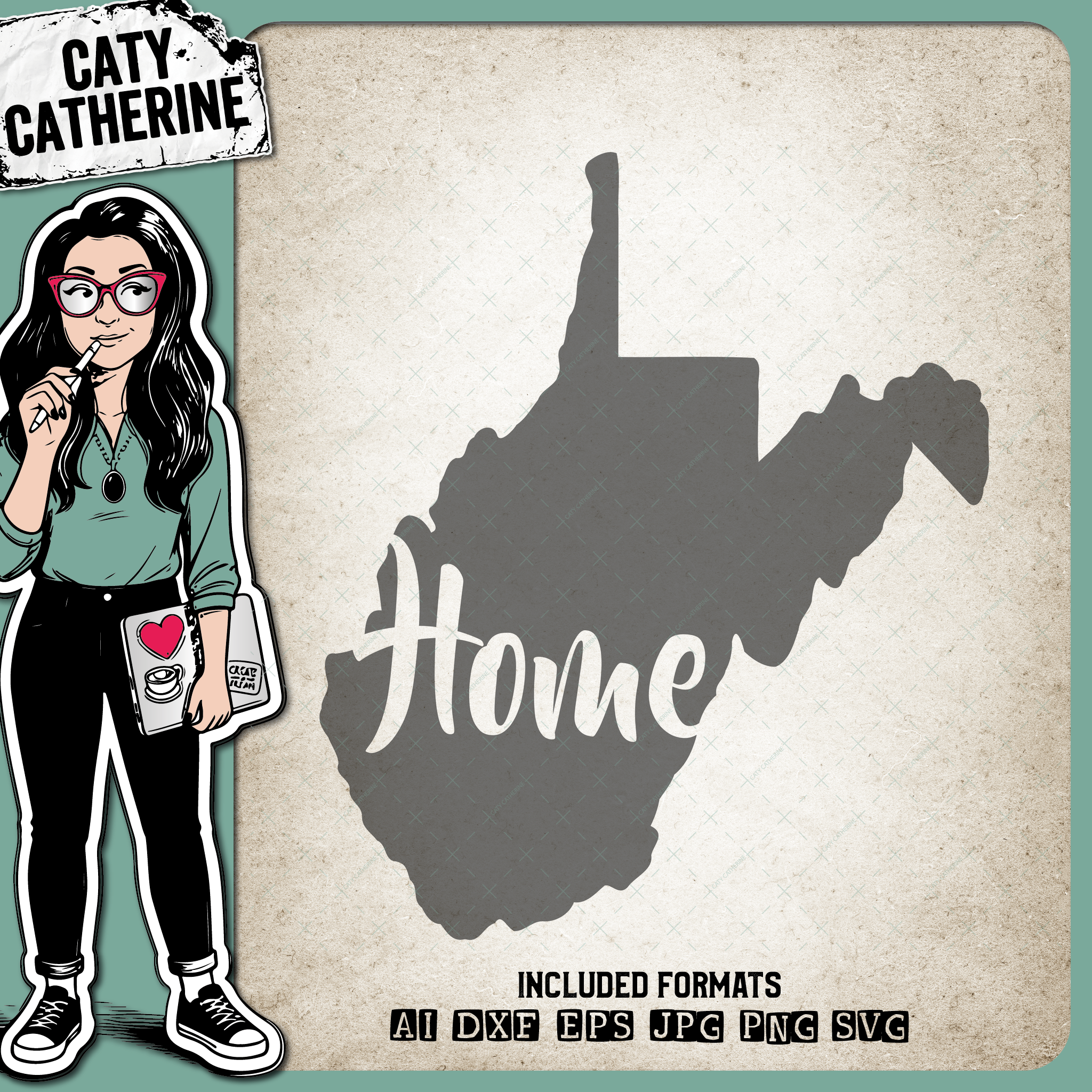 West Virginia US State HOME – Travel SVG Design by Caty Catherine