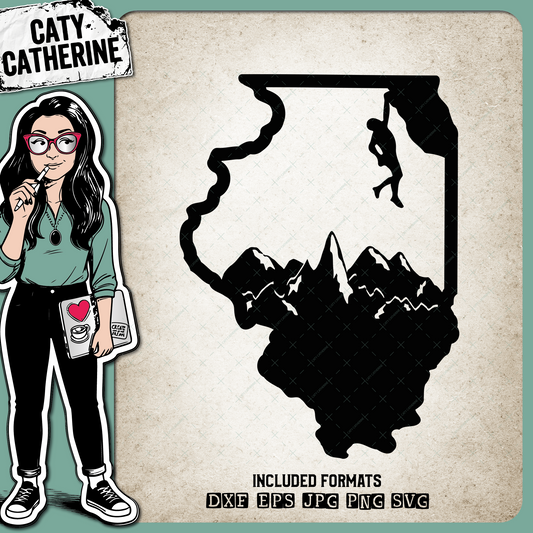 Illinois US State Climber Climbing Climb – Travel SVG Design by Caty Catherine