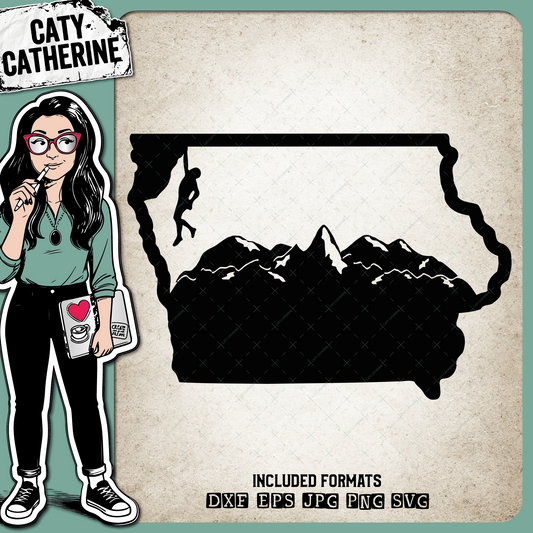 Iowa US State Climber Climbing Climb – Travel SVG Design by Caty Catherine
