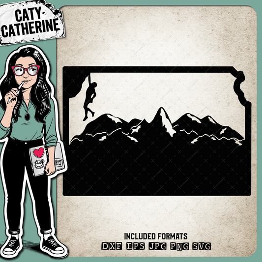 Kansas US State Climber Climbing Climb – Travel SVG Design by Caty Catherine