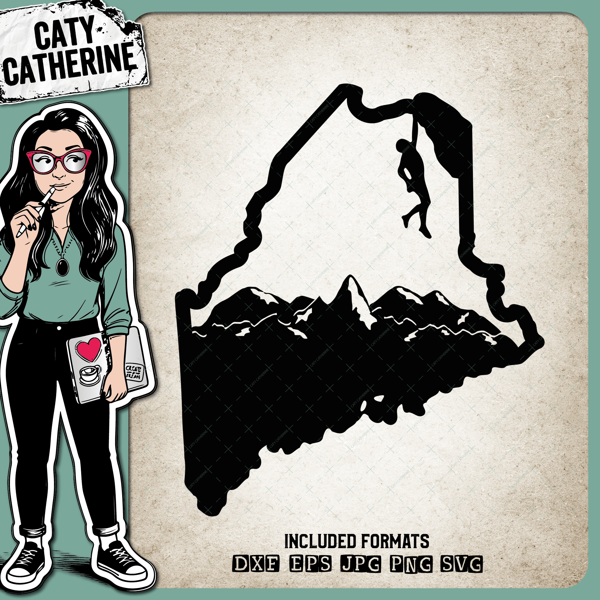 Maine US State Climber Climbing Climb – Travel SVG Design by Caty Catherine