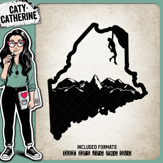 Maine US State Climber Climbing Climb – Travel SVG Design by Caty Catherine