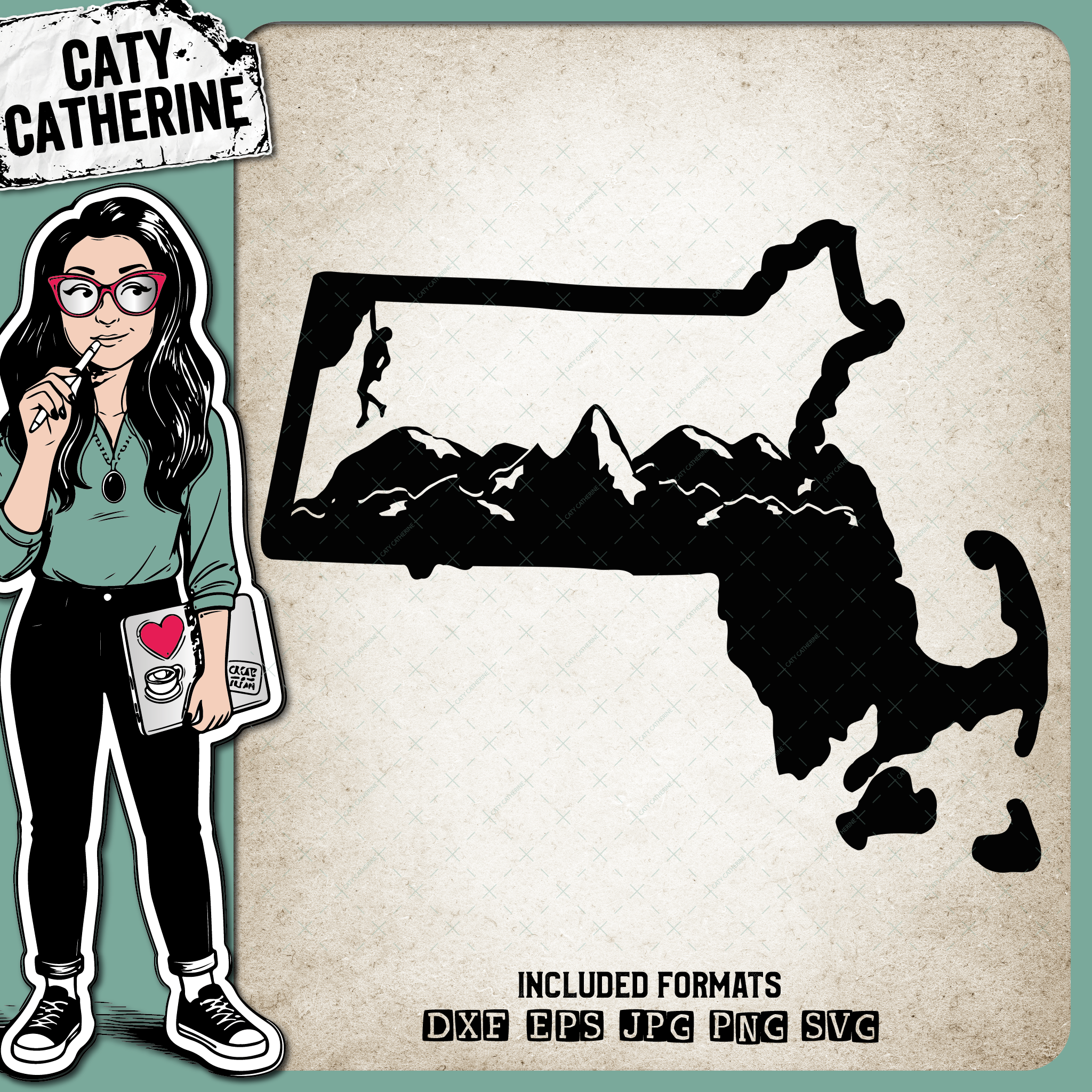 Massachusetts US State Climber Climbing Climb – Travel SVG Design by Caty Catherine
