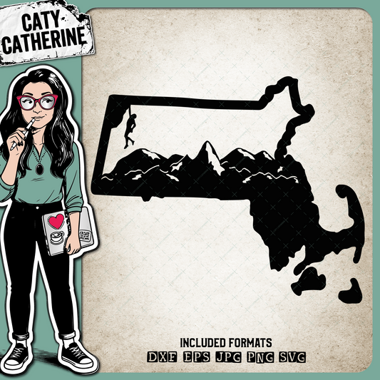Massachusetts US State Climber Climbing Climb – Travel SVG Design by Caty Catherine