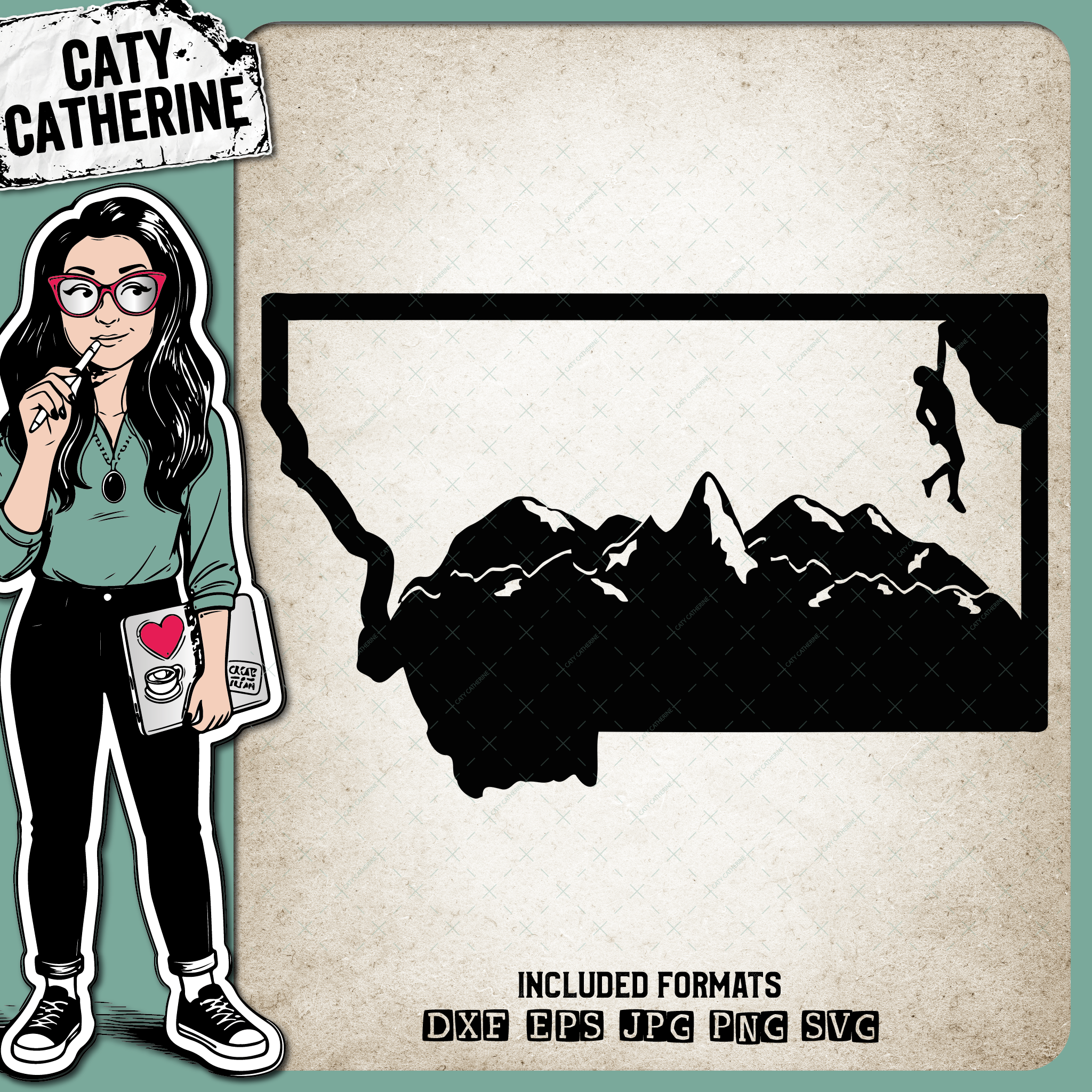 Montana US State Climber Climbing Climb – Travel SVG Design by Caty Catherine
