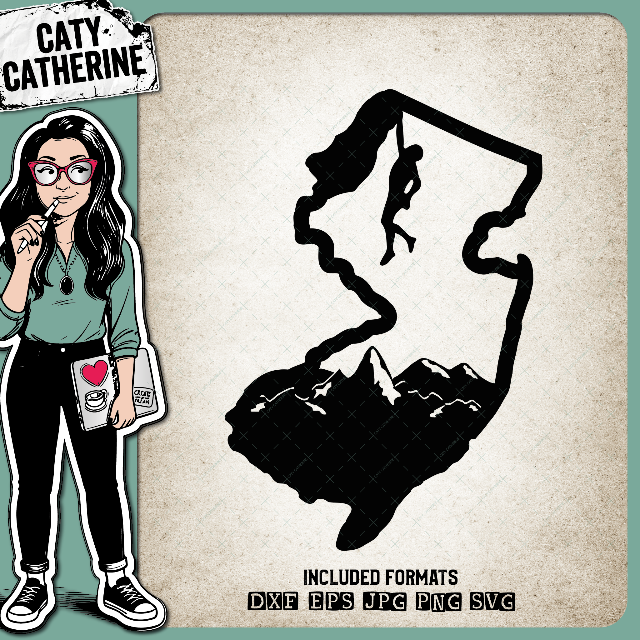 New-Jersey US State Climber Climbing Climb – Travel SVG Design by Caty Catherine