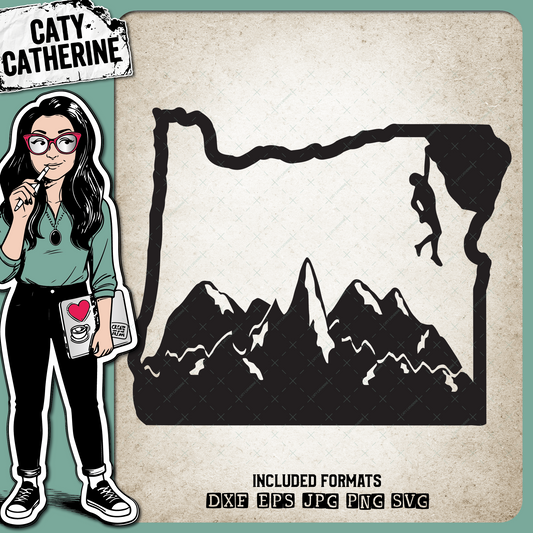 Oregon US State Climber Climbing Climb – Travel SVG Design by Caty Catherine