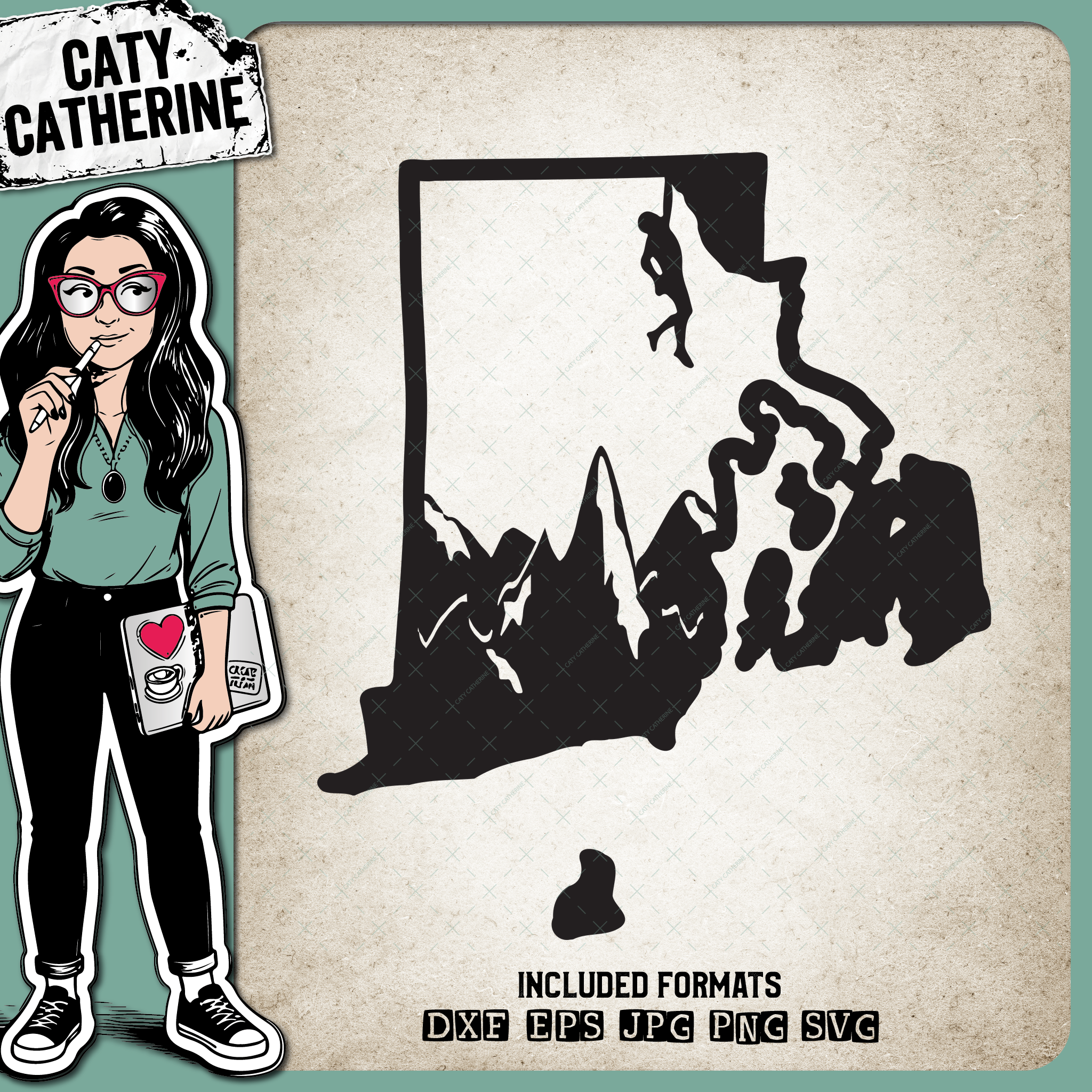 Rhode Island US State Climber Climbing Climb – Travel SVG Design by Caty Catherine