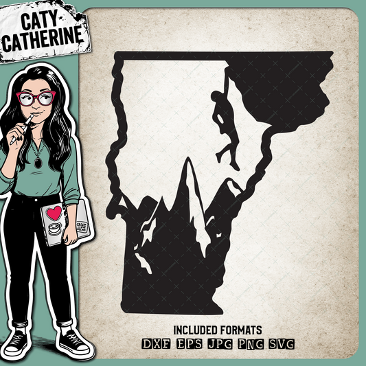 Vermont US State Climber Climbing Climb – Travel SVG Design by Caty Catherine