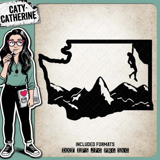 Washington US State Climber Climbing Climb – Travel SVG Design by Caty Catherine