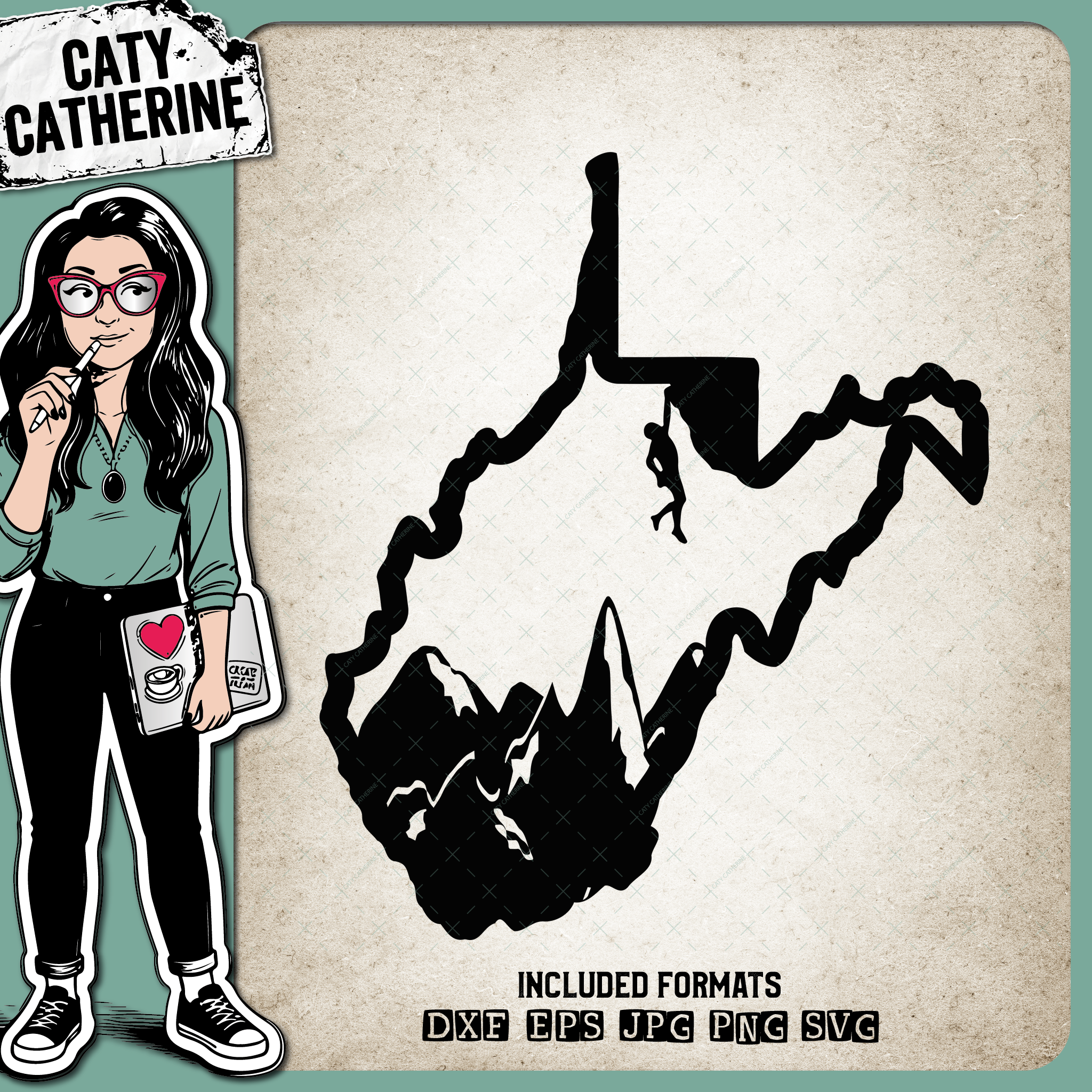 West Virginia US State Climber Climbing Climb – Travel SVG Design by Caty Catherine